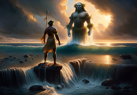 ai generated maori deity Maui and Tangaroa in ocean