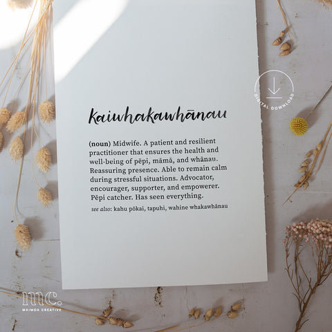 'Kaiwhakawhānau / Midwife' Definition Print - Digital Download