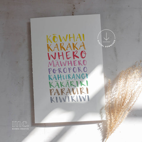 'Ngā Tae' Māori Colours Poster - Digital Download