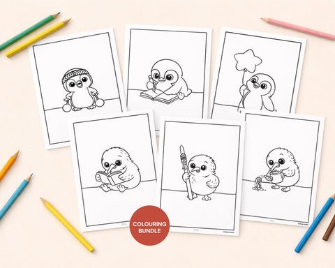 Cute Kiwi & Kororā Colouring Pages Bundle