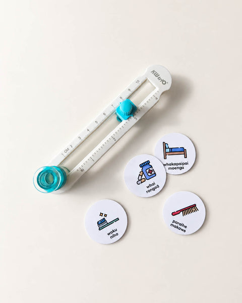 circle cutter tool with circular labels featuring icons and text in te reo Māori