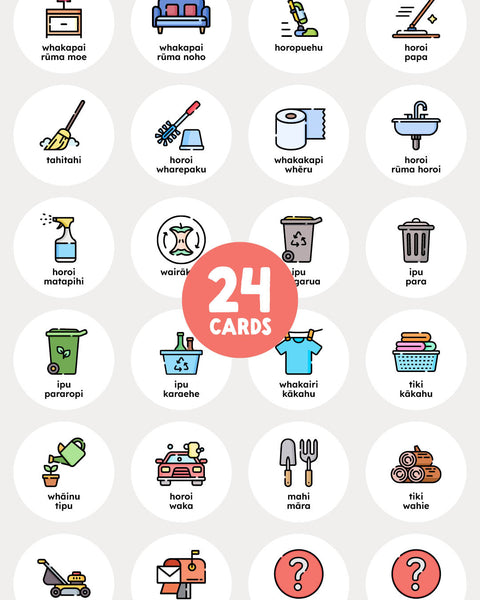 Collection of 24 reo Māori chore cards for routine and chore charts