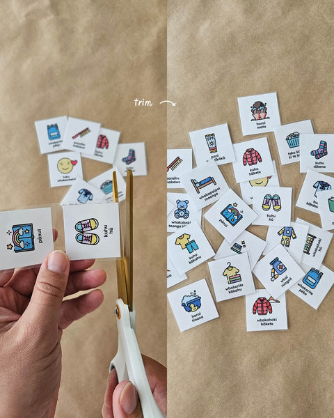 Trimming small square routine cards in te reo Māori