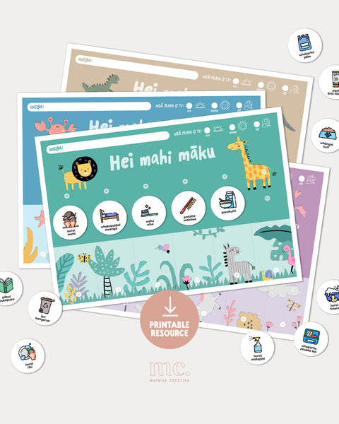 Te reo Māori visual routine chart full bundle printable resource for tamariki daily routines at home