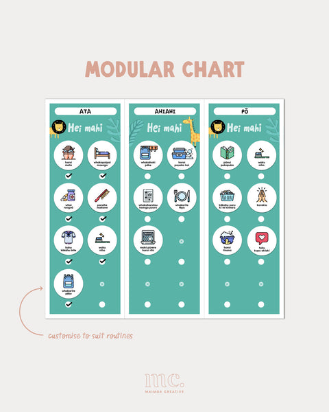 Modular te reo Māori routine chart example customised for morning afternoon and bedtime routines