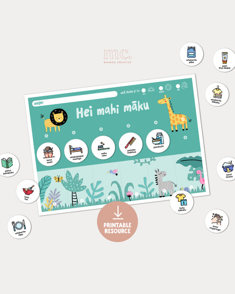 Te reo Māori visual routine chart starter pack printable resource for tamariki daily routines at home