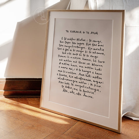 prayer / The Lord's Prayer / karakia / karakia o te atua te reo Māori / Maori art print with translation