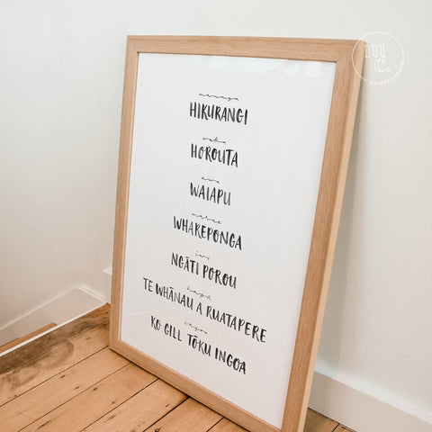 Pepeha / Whakapapa / Geneology / Genealogy / Customised / Custom Print / Hand-lettered print / Bespoke art print / Whānau / family / iwi / hapu / awa / maunga / marae / tamariki