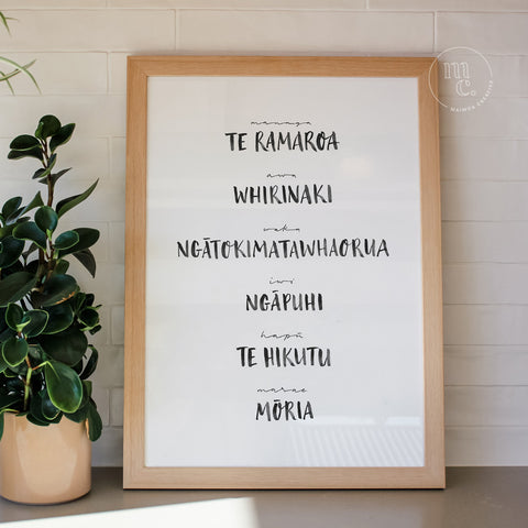 Pepeha / Whakapapa / Geneology / Genealogy / Customised / Custom Print / Hand-lettered print / Bespoke art print / Whānau / family / iwi / hapu / awa / maunga / marae / tamariki / wall art