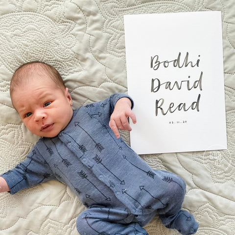 Custom hand-lettered birth print / name print / baby print / baby shower gift / bespoke handlettered print