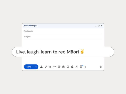 Email sign off 'Live, laugh, learn te reo Māori' message in email input box