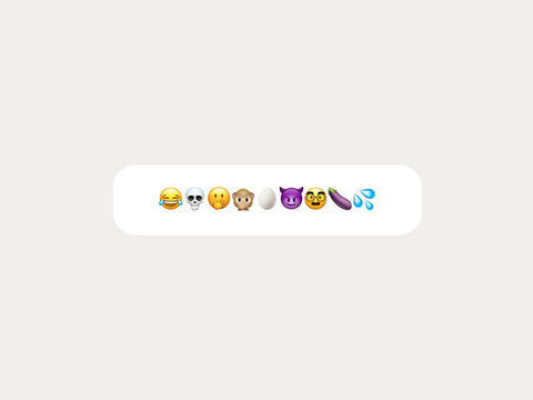 A selection of emojis to represent Māori humour, including laughing face, skull, monkey, purple devil, nerd, eggplant, and water droplets, displayed in a chat bubble.