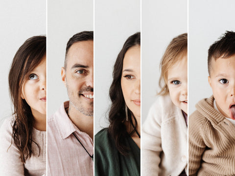 Five close-up portraits in a row showing different features of Māori people