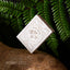 Kāri Māori playing cards balancing on a natural hue māori gourd, set against lush ferns in a moody, dark setting.