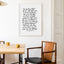 Wall art featuring Kiingi Tuheitia's empowering quote displayed in a minimalist dining area.