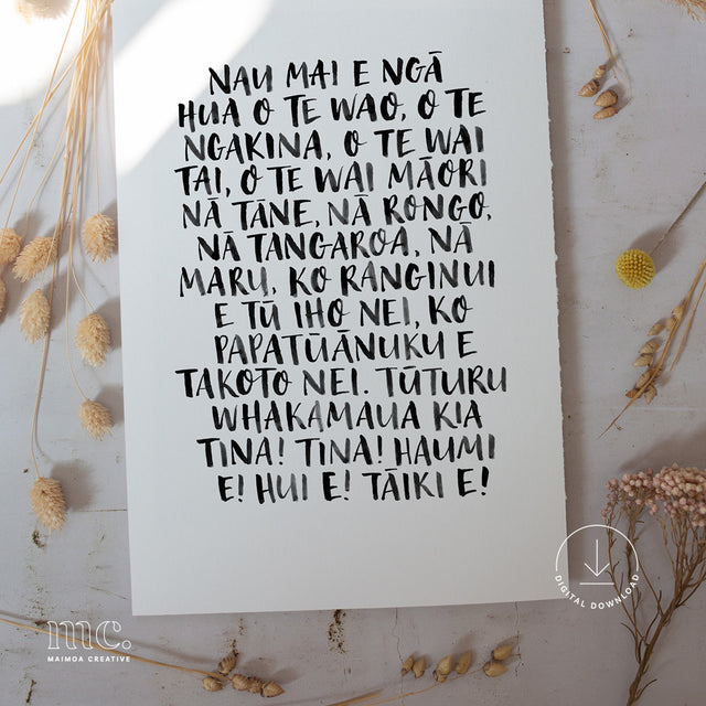 'Nau mai e ngā hua' Karakia Kai Print - Instant Download | Maimoa Creative