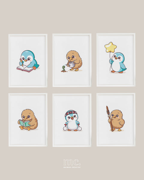 Cute Kiwi & Kororā Wall Art Bundle | Digital Download