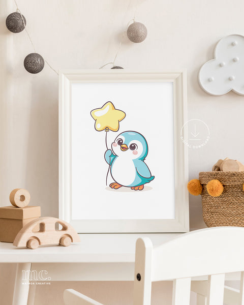 Kororā Holding Star Balloon Print | Digital Download