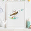 Framed watercolour illustration of a fluffy karoro throwing a paper plane