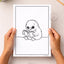 Coloring book page with a cartoon New Zealand kiwi bird reading a book.