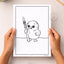Coloring page of a kiwi bird holding a Māori taiaha