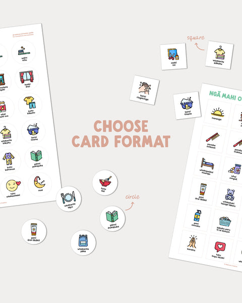 Te reo Māori routine cards available in circle and square card formats for printable routine charts