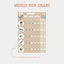 Te Reo Māori Weekly tick chart with icons and checkboxes on a beige dinosaur theme background