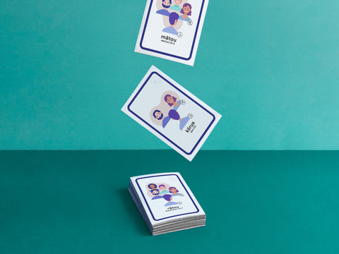 Flashcards showing Māori personal pronouns like mātou and kōrua for language learning – digital download from Maimoa Creative.